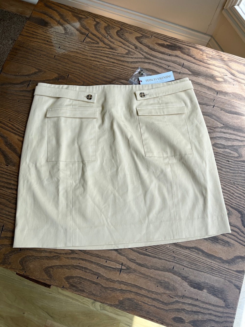 NEW! Frances Valentine khaki Penelope Mini Skirt Front Pockets cotton Lycra  12